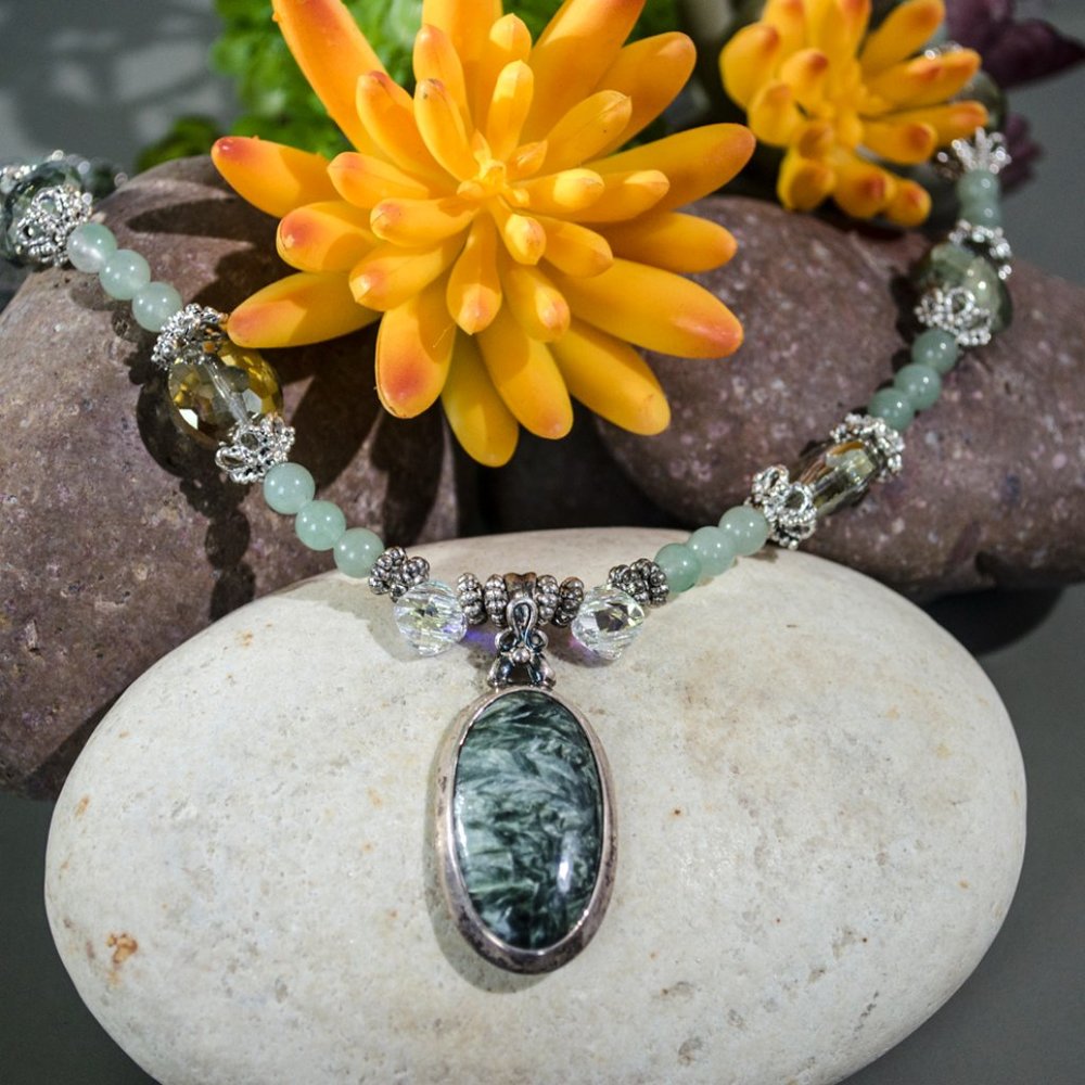 Green Jade and Swarovski Crystal Necklace